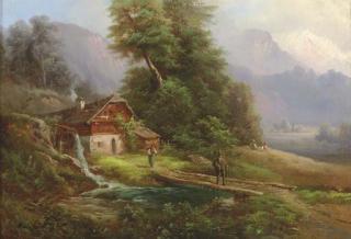 Paul Weber - Figures Outside A Watermill