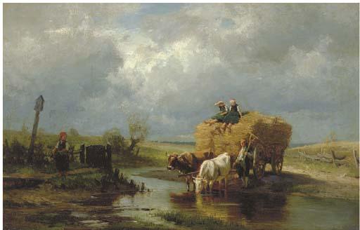 Paul Weber - Figures with cows in a stream