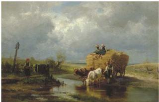 Paul Weber - Figures with cows in a stream