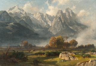 Paul Weber - Landschaft bei Garmisch mit Zugspitzmassiv