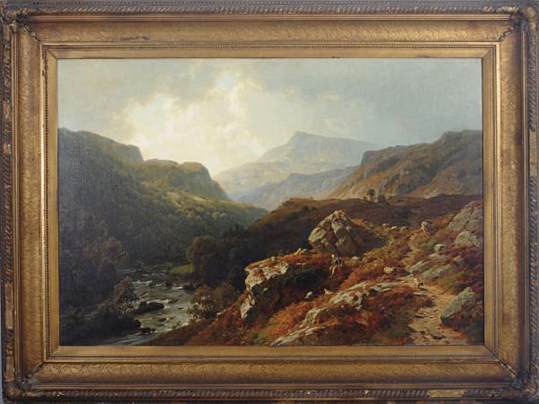 Paul Weber - Shepherd tending to his sheep by a mountain stream