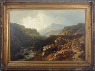 Paul Weber - Shepherd tending to his sheep by a mountain stream