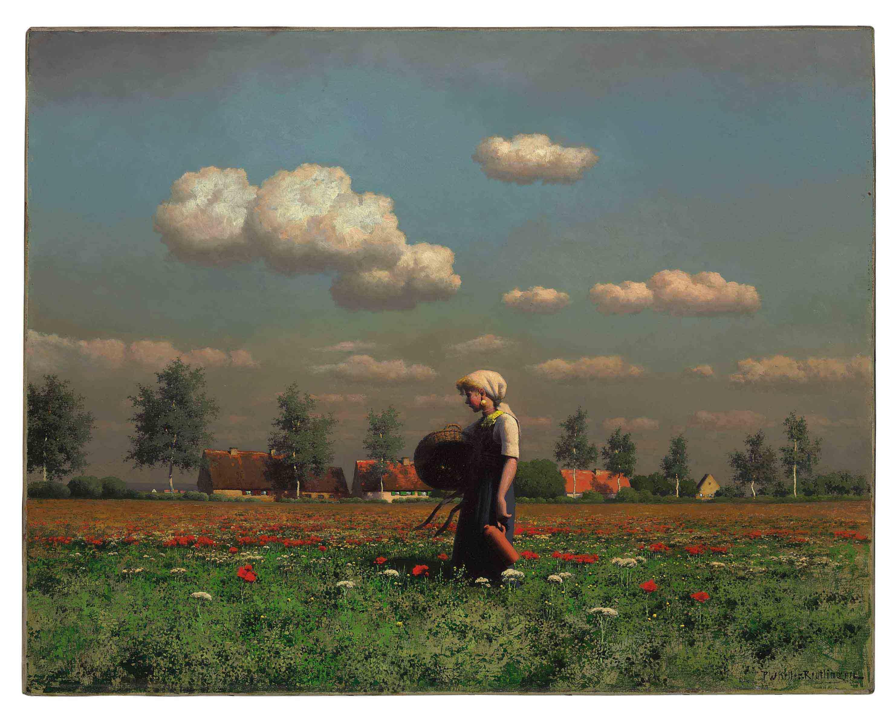 Paul Wilhelm Keller-Reutlingen - A Girl in a Field of Poppies