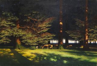 Paul Wilhelm Keller-Reutlingen - Grasende Schafe auf der Waldlichtung