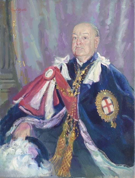 Paul Wyeth, R.P., R.B.A. - Portrait of Sir Winston Churchill; Portrait of Harry Wheatcroft the rose grower; and three portraits of gentlemen