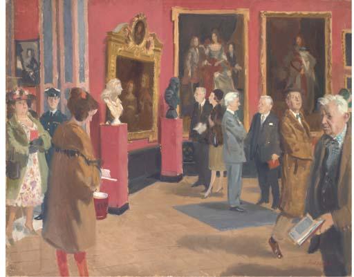 Paul Wyeth, R.P., R.B.A. - Private View Day. Reign of Charles II; and an unstretched canvas of a similar subject