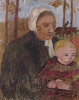 Paula Modersohn-Becker - Bäuerin mit Kind, im Hintergrund ein Reiter