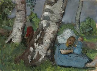 Paula Modersohn-Becker - Kind Mit Puppe Am Birkenstamm Sitzend