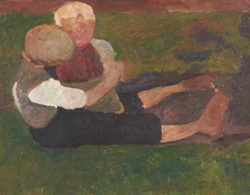 Paula Modersohn-Becker - Sitzender Junge mit Mädchen auf dem Schoß.