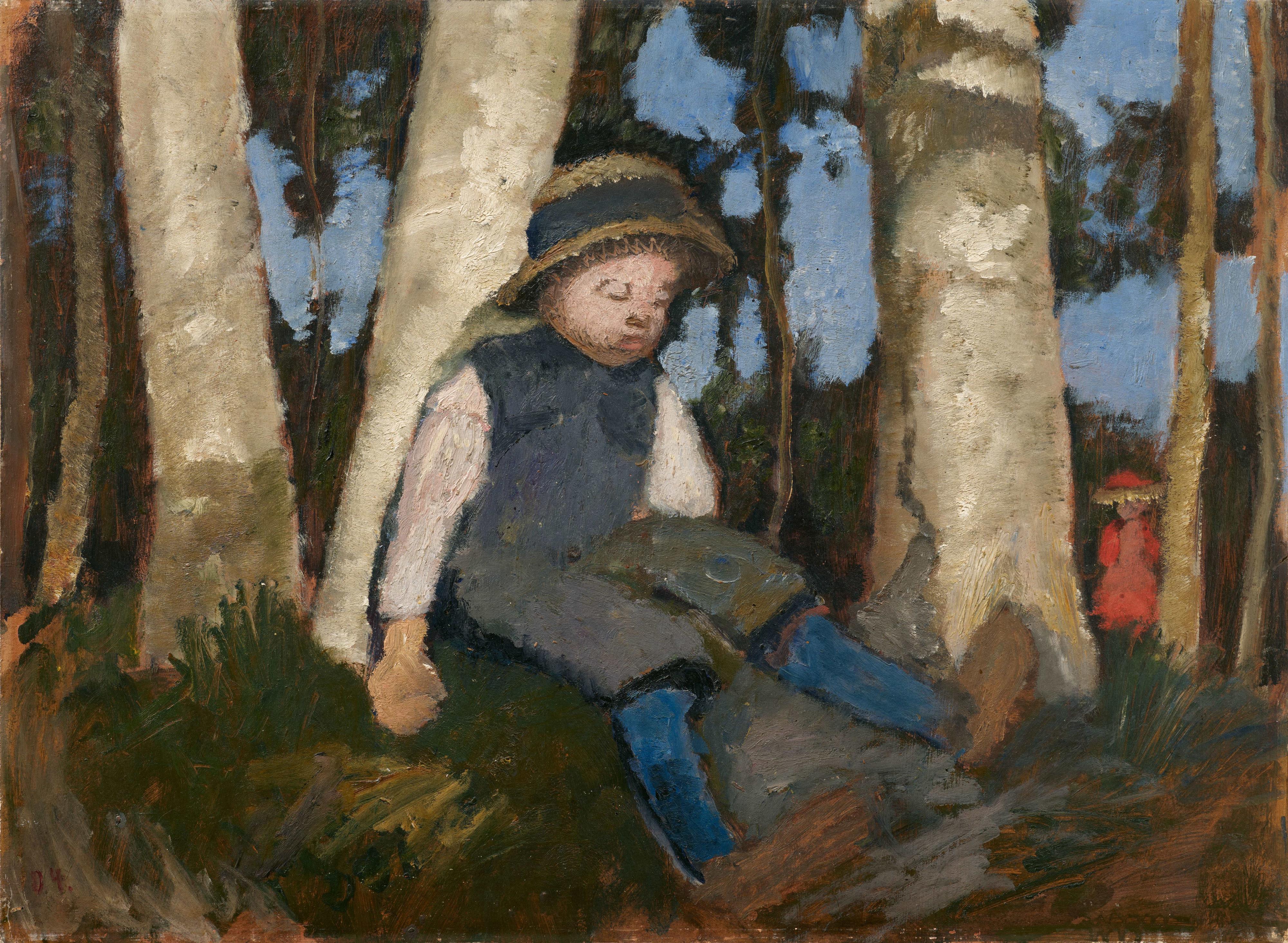 Paula Modersohn-Becker - Sitzender Junge mit Strohhut unter Birken