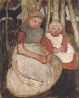 Paula Modersohn-Becker - Zwei sitzende Mädchen vor Birkenstämmen
