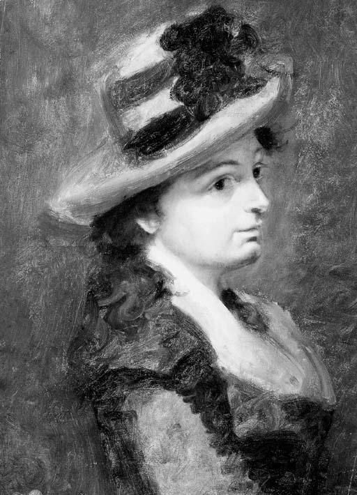Pauline Auzou - A girl in profile to the right, bust-length, wearing a hat (recto)