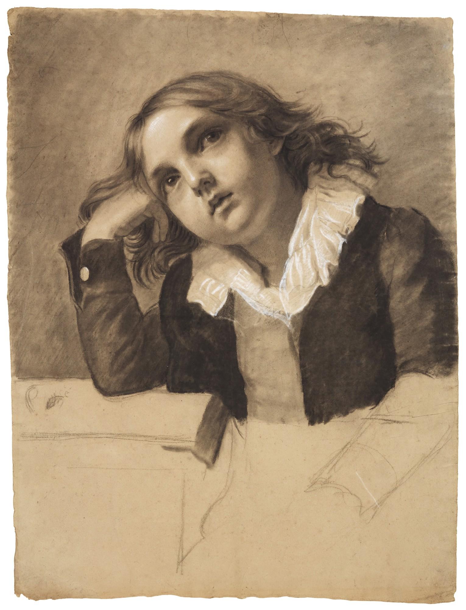 Pauline Auzou - Portrait Of A Seated Boy, Supporting His Right Elbow