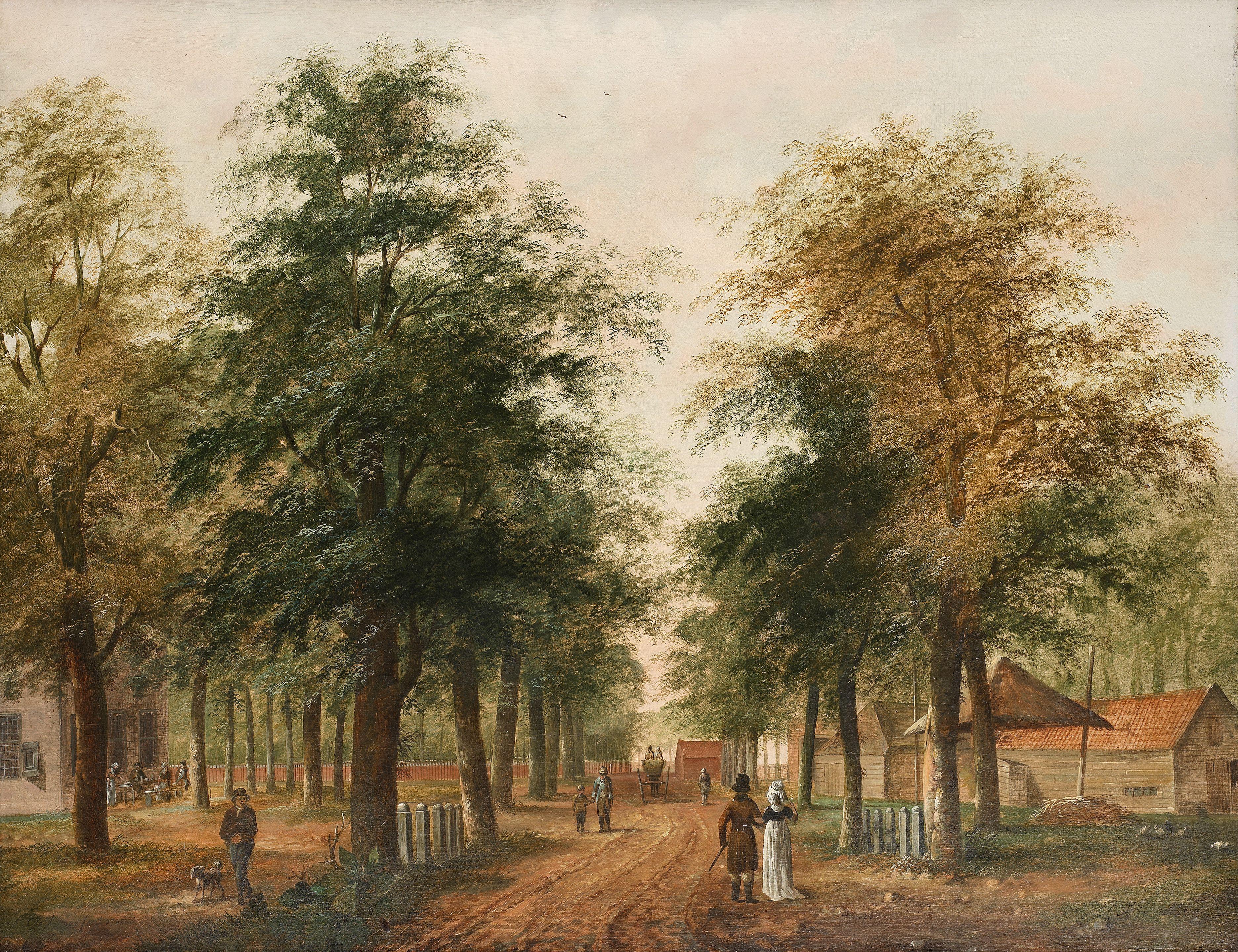 Paulus Constantijn La Fargue - An elegant couple promenading on a wooded avenue