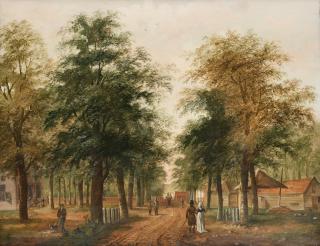 Paulus Constantijn La Fargue - An elegant couple promenading on a wooded avenue