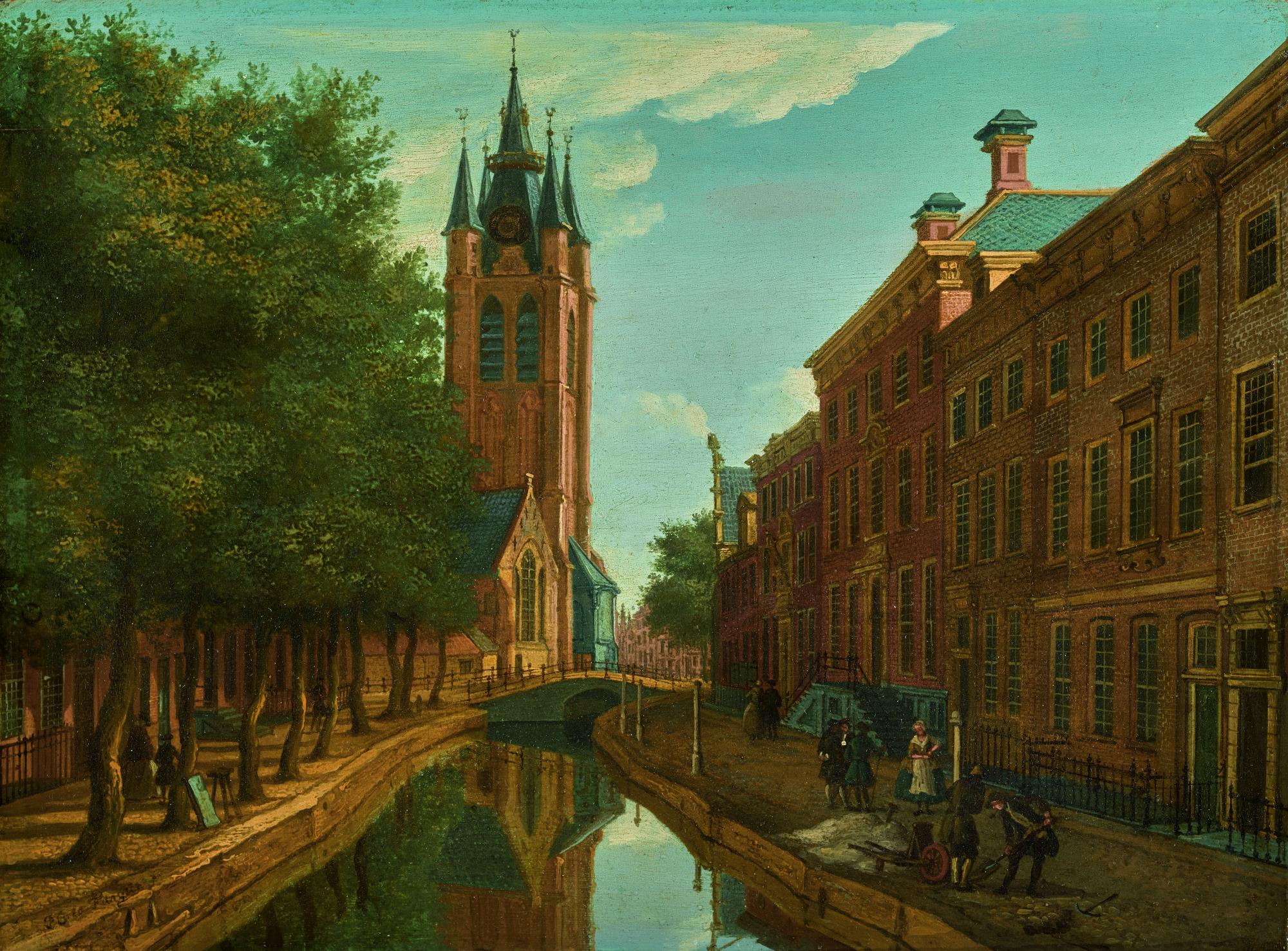 Paulus Constantijn La Fargue - Delft, A View Of Oude Delft Looking South Towards The Oude Kerk