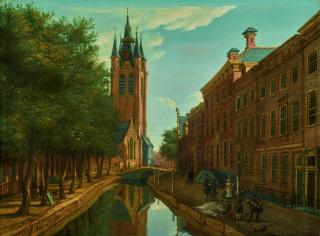 Paulus Constantijn La Fargue - Delft, A View Of Oude Delft Looking South Towards The Oude Kerk