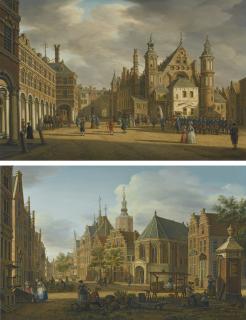 Paulus Constantijn La Fargue - The Hague, A View Of The Binnenhof Looking North With The Ridderzaal; The Hague, A View Of The Groenmarkt Near The Westeinde Looking West