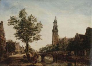 Paulus Constantijn La Fargue - The Westerkerk, Amsterdam, seen from the Prinsengracht by the Rozengracht