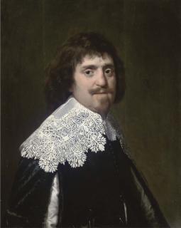 Paulus Moreelse - Portrait of a gentleman, half-length, in a black slashed doublet with a lace collar
