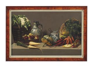 Paulus Philippus Rink - Vegetables And Baskets On A Ledge
