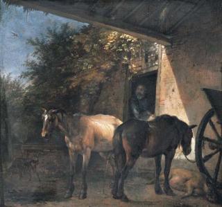 Paulus Pietersz. Potter - A barnyard with two plough horses