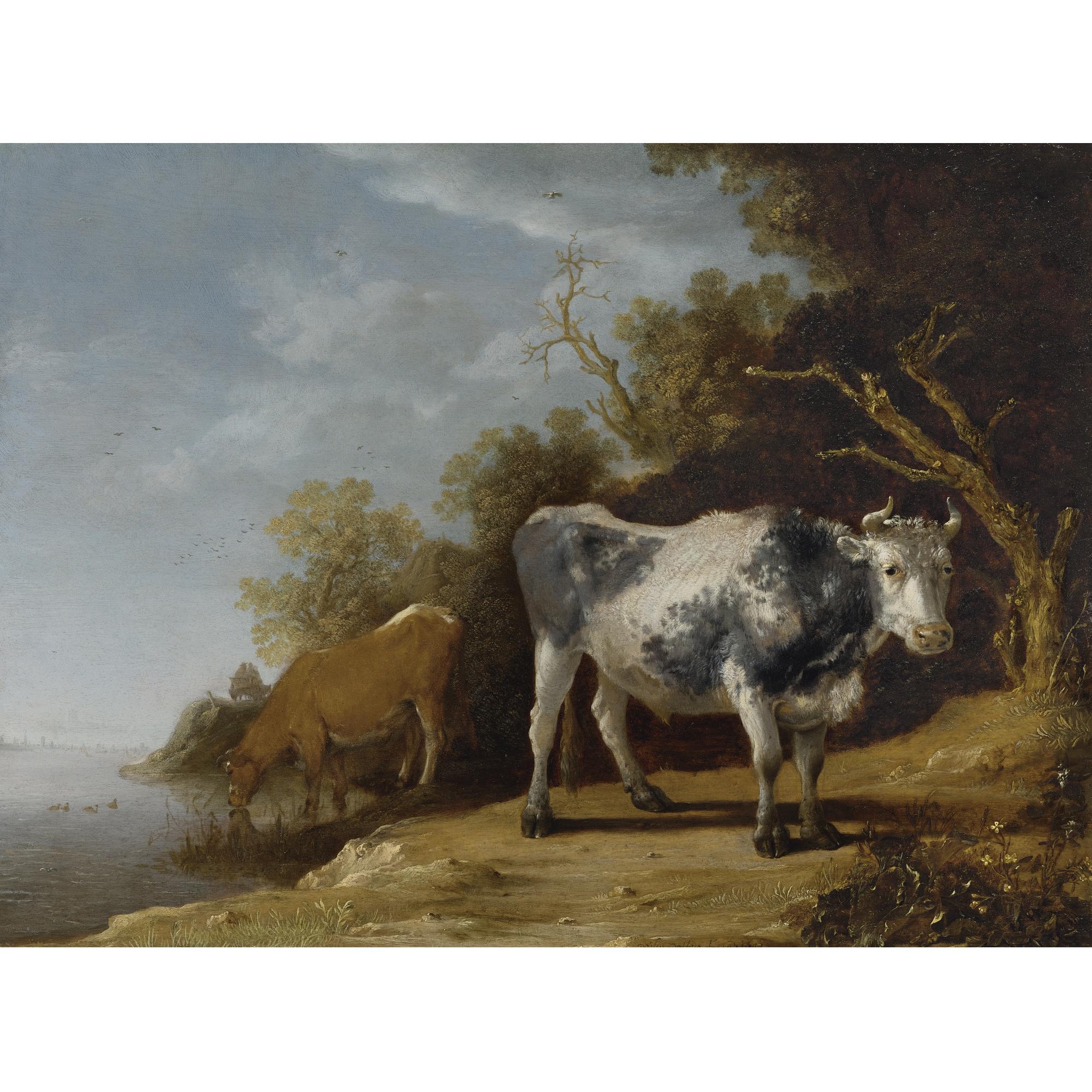 Paulus Pietersz. Potter - Cattle Standing On A Riverbank