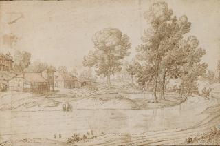 Paulus Van Hillegaert I - A Landscape with Houses on the Bank of a River
