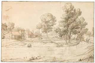 Paulus Van Hillegaert I - A Landscape with Houses on the Bank of a River