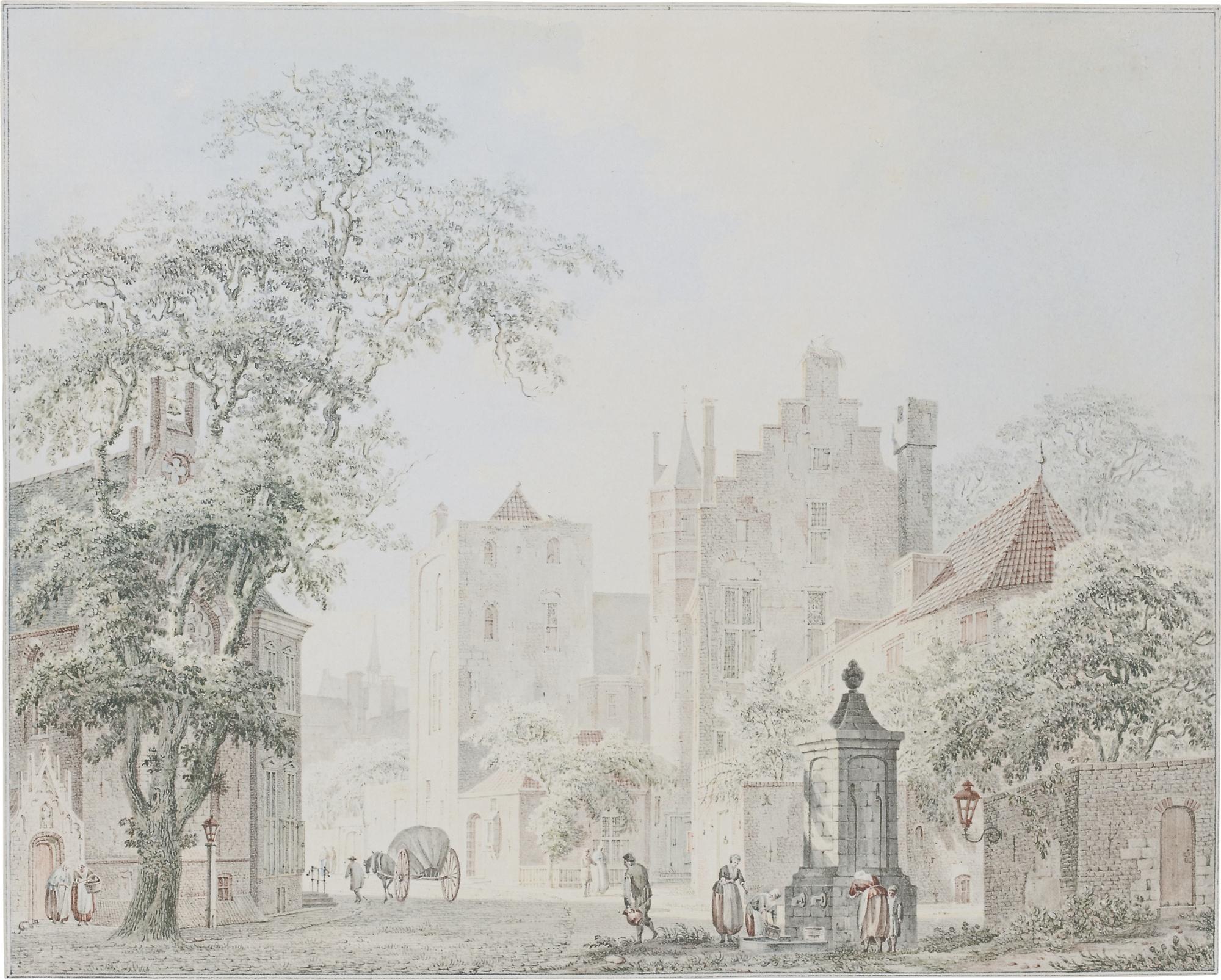 Paulus Van Liender - Townsfolk Collecting Water From A Well