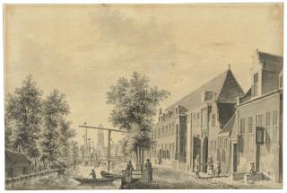 Paulus Van Liender - View in Utrecht on the river Vecht, the factory Zijdebalen to the right, the Knollenbrug and the Dom tower beyond