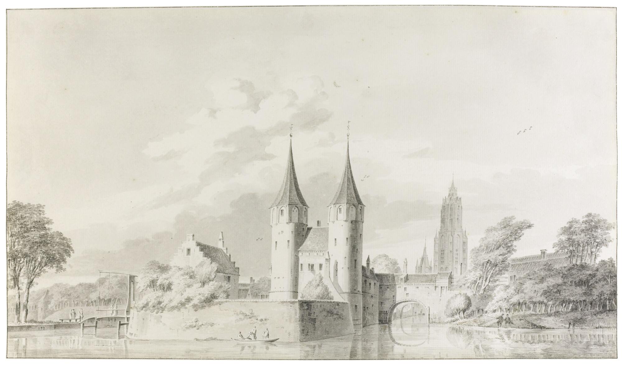 Paulus Van Liender - View Of The Oostpoort, Delft, With The Nieuwe Kerk And Oude Kerk Behind