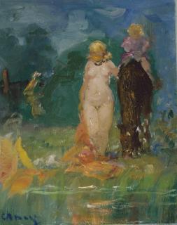 Pavel Chmaroff - A bather with a child on horseback