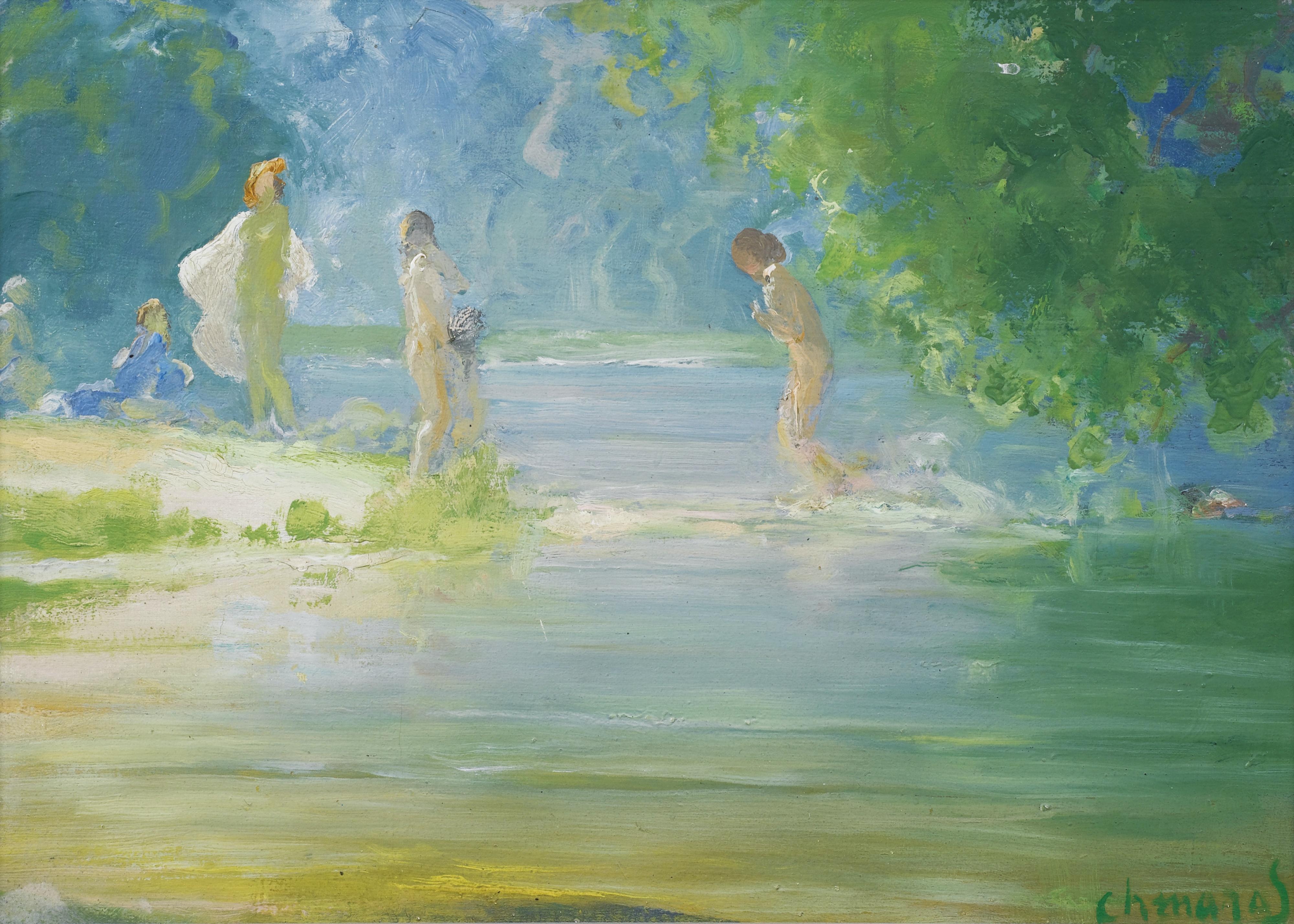 Pavel-Dimitrievich Chmaroff Ou Chmarov - La Baignadepavel-Dimitrievich Chmaroff, Or Chmarov ; Bathers ; Signed Lower Right ; Oil On Canvas