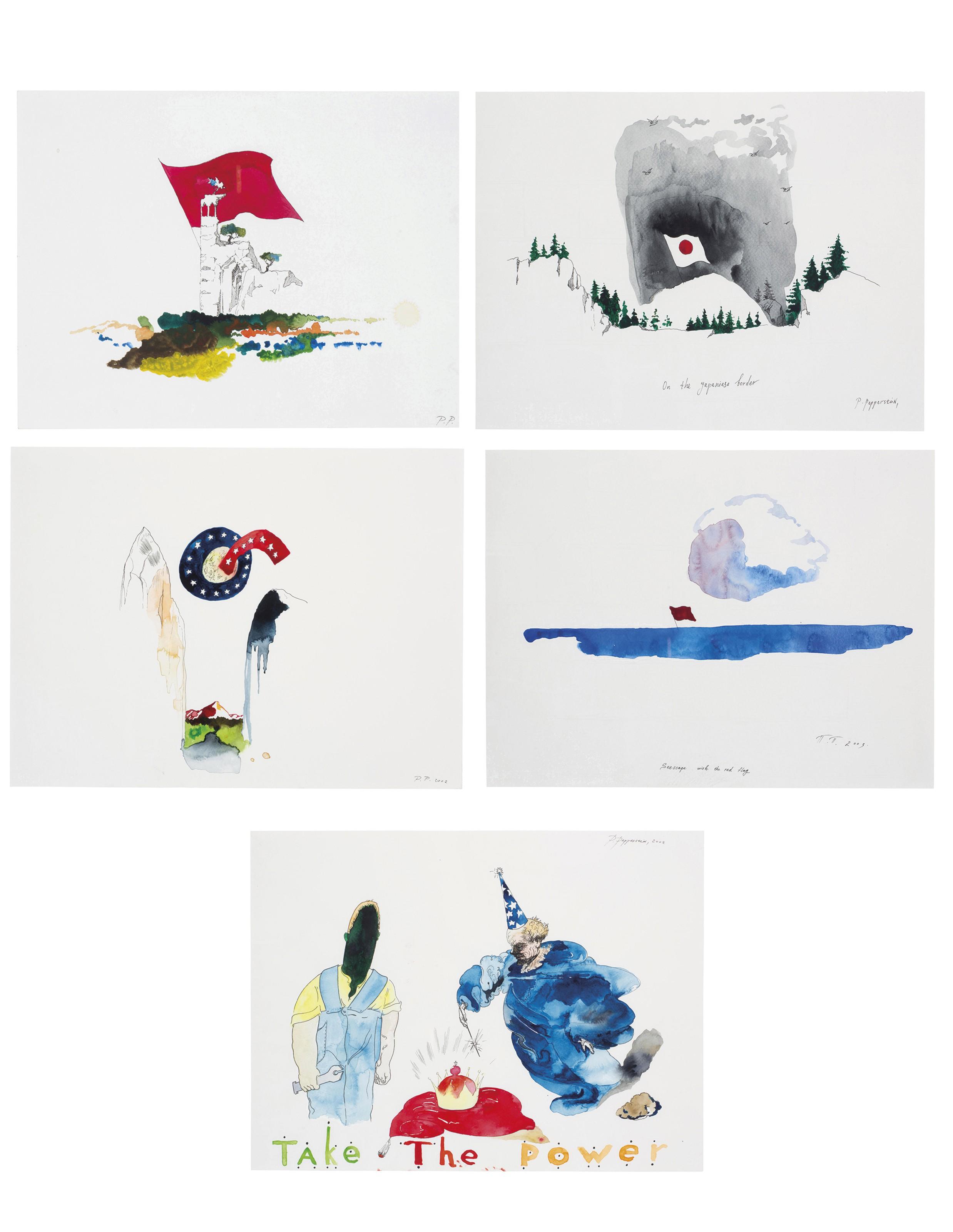 Pavel Pepperstein - Political Hallucination (Seescape with the Red Flag); Political Hallucination (On the Japaniese Border); Political Hallucination (8); Political Hallucination(15); Political Hallucination (Take the Power)