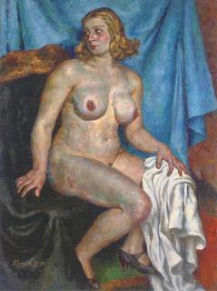 Pavel Petrovich Sokolov-Skalya - Nude In Blue - The Artist\'S Wife