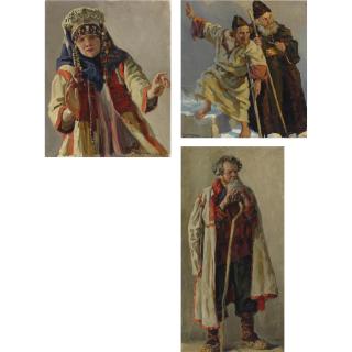 Pavel Petrovich Sokolov-Skalya - Russian Three Studies For Paintings