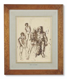 Pavel Tchelichew - Study Of Three Male, And One Female Circus Performers, After A Sheet By Michaelangelo Buonarroti (1475-1564), Deux Hommes Nus En Portant Un Troisième