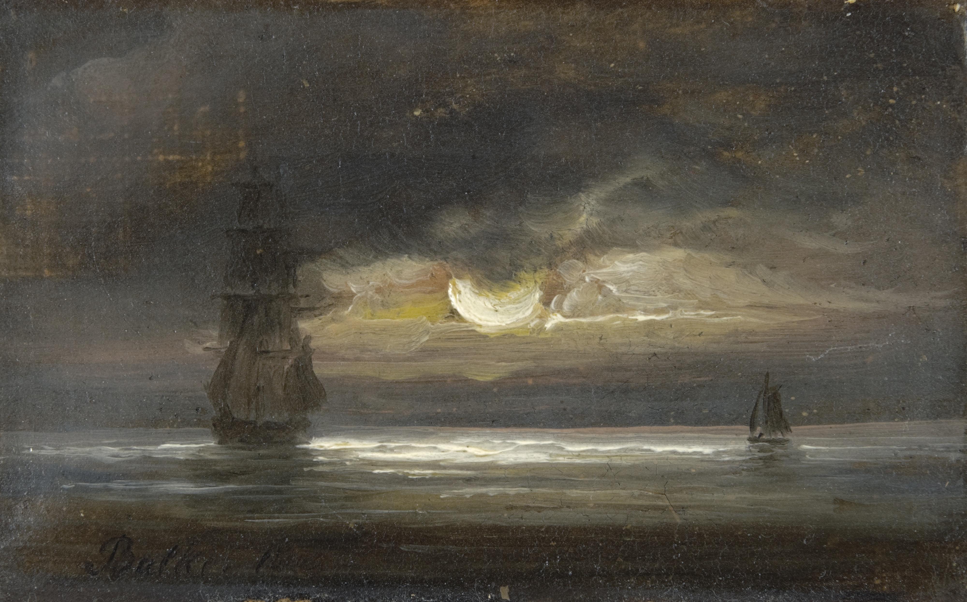 Peder Balke - Norwegian two Sailing Boats By Moonlight
