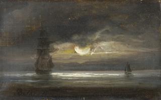 Peder Balke - Norwegian two Sailing Boats By Moonlight