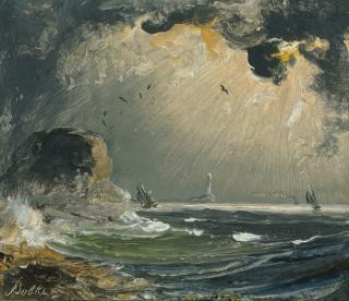 Peder Balke - Ships at sea with a lighthouse on the horizon