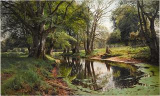 Peder Mønsted - A Woodland Stream on a Summer Day