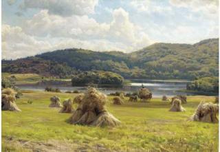 Peder Mønsted - Haystacks in an alpine pasture near Thors