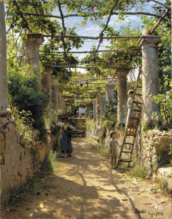 Peder Mønsted - In the Shadow of an Italian Pergola