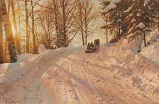 Peder Mork Mönsted - Winter landscape with sleigh