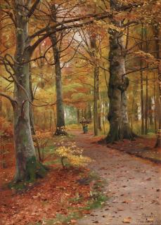 Peder Mork Mönsted - Woman gathering firewood in a beech forest