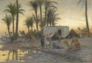 Peder Mork Monsted - A Bedouin Camp At Gerzereh After Sunset