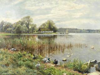Peder Mørk Mønsted - Ducks at the water\'s edge