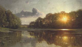 Peder Mork Mønsted - Sunset over a forest lake