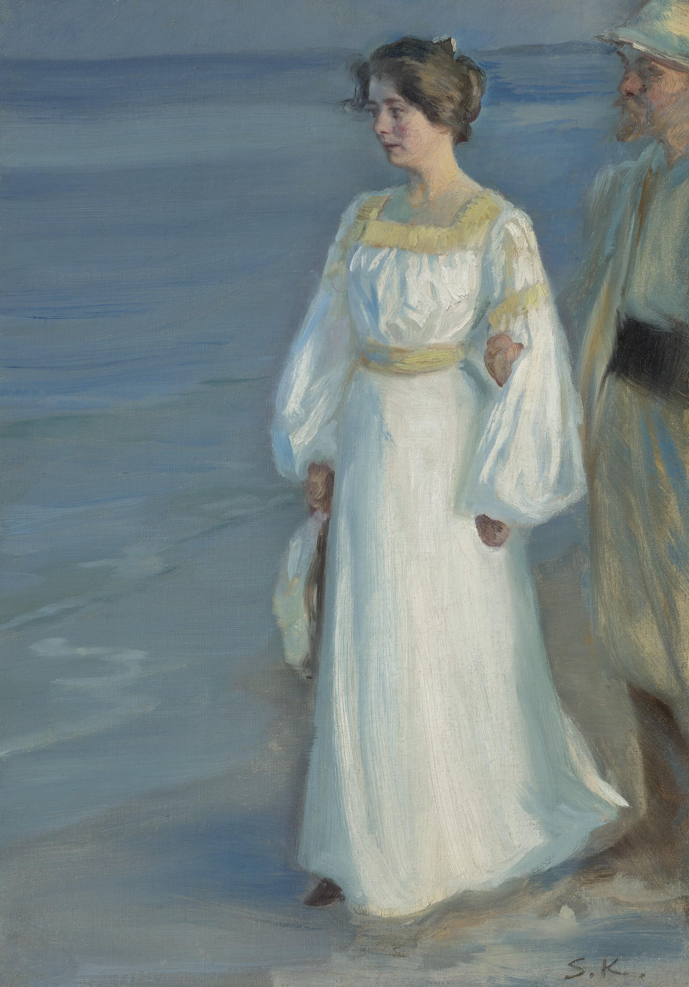 Peder Severin Krøyer - Sommeraften ved Skagens Strand, Portræt af Kunstnerens Hustru (Summer Evening on Skagen Beach, Portrait of the Artist\'s Wife)
